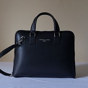 Christian Laurier Jimi Black Leather Work Laptop Bag Structured Satchel